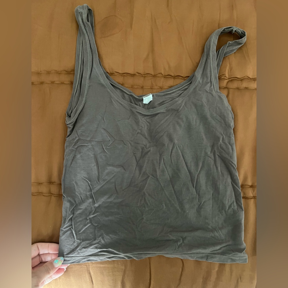 Women's Tank Top - Olive Green Stretch Jersey M